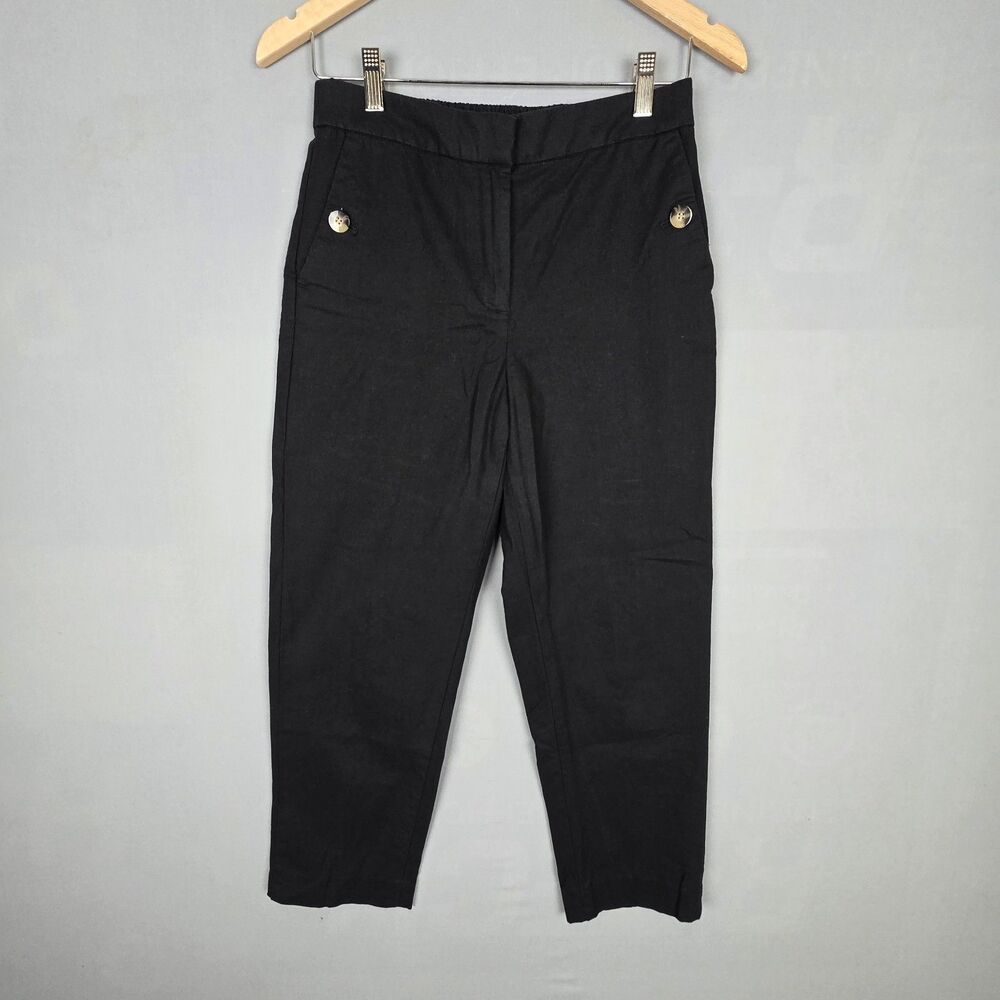 J Crew Pant Womens Sz 4 Black Linen Cotton Sailor Ankle Length Preppy Summer